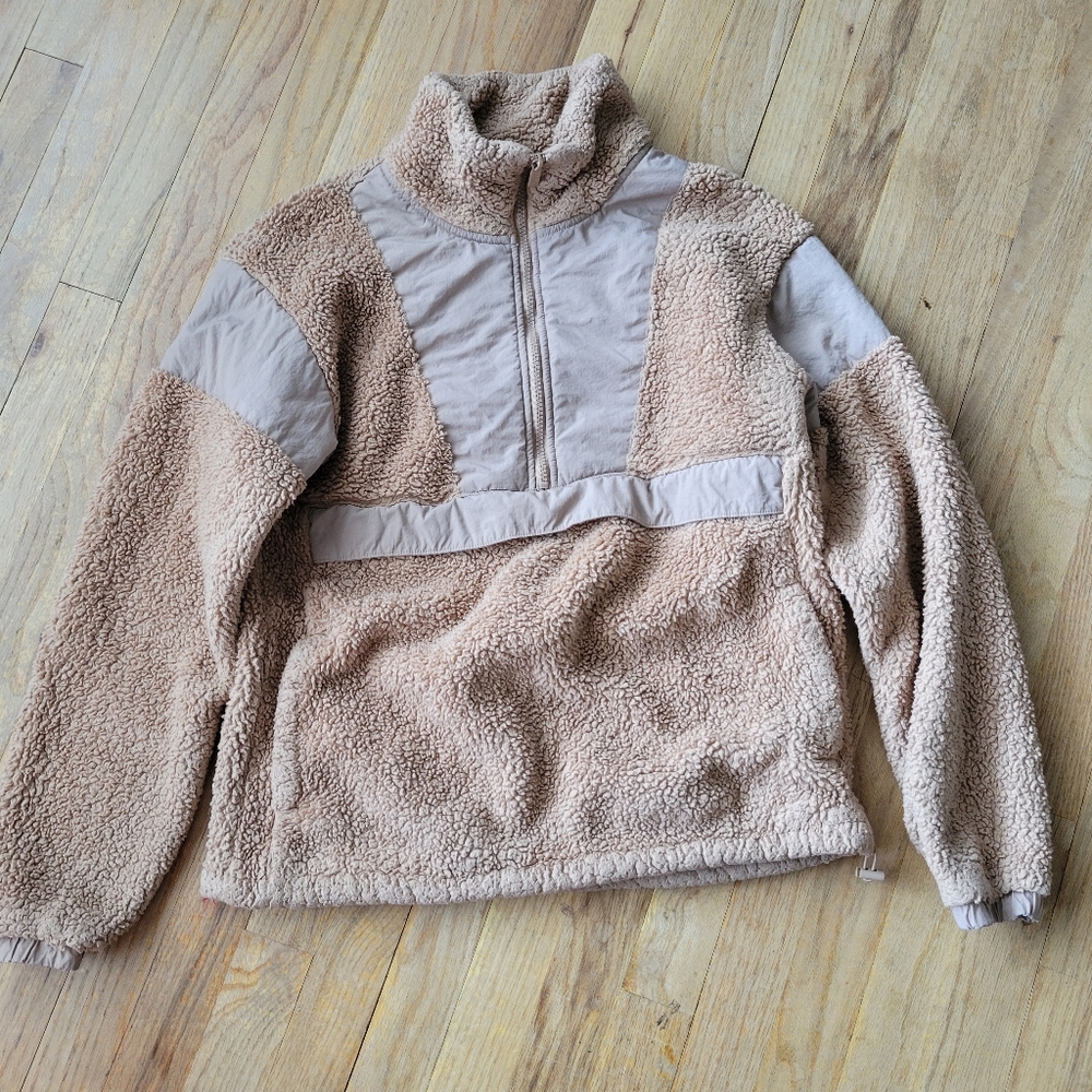 Victoria Secret Sz S Tan Sherpa 1/4 Zip Sweatshirt